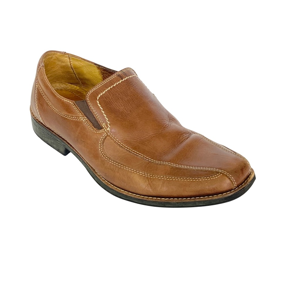 Sandro Moscoloni Mens Tan Leather Loafers Square Toe Slip On Shoes 10D 17307 LV